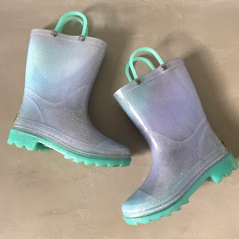 Toddler Western Chief glitter Ombré lighted rain boots - size 10 toddler - teal